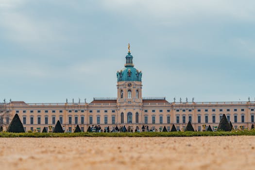 Charlottenburg Palace in Berlin with vibrant gardens under a clear sky.