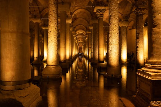 pexels-photo-30380766-30380766 Explore the illuminated arches and columns of the ancient Basilica Cistern in Istanbul.
